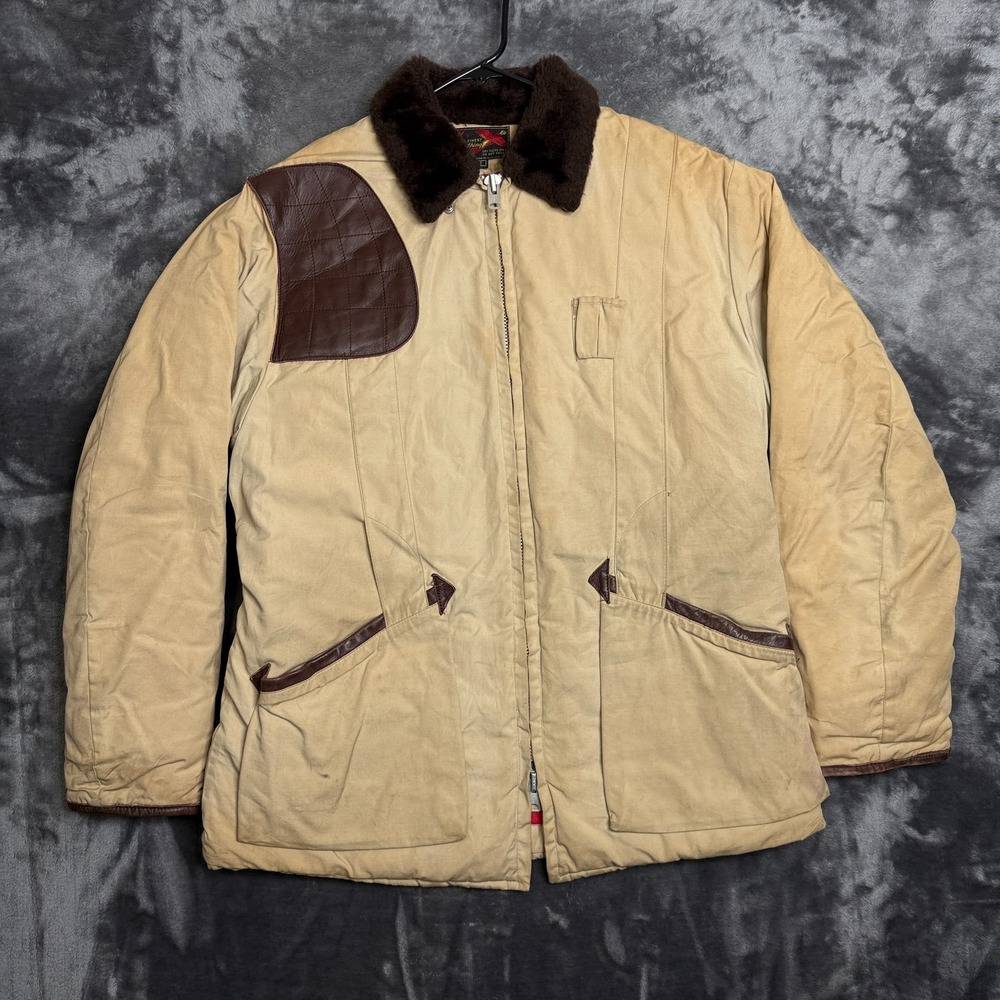 True Vintage 10-X Hunting Jacket Fur Collard Shooting Leather Pad Quilted 42 Med